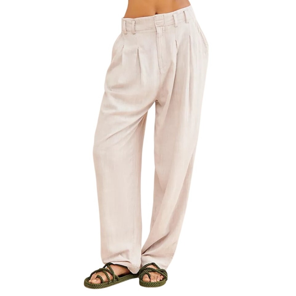 Free People Calla Pleated Trousers Neutral Beige Pants Tan High Rise Pleated 6